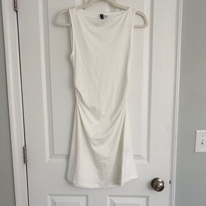 Divided White Sleeveless Mini Dress